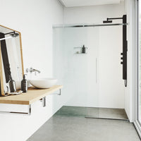 Aluminum shower panel featuring dual function controls and easy install design