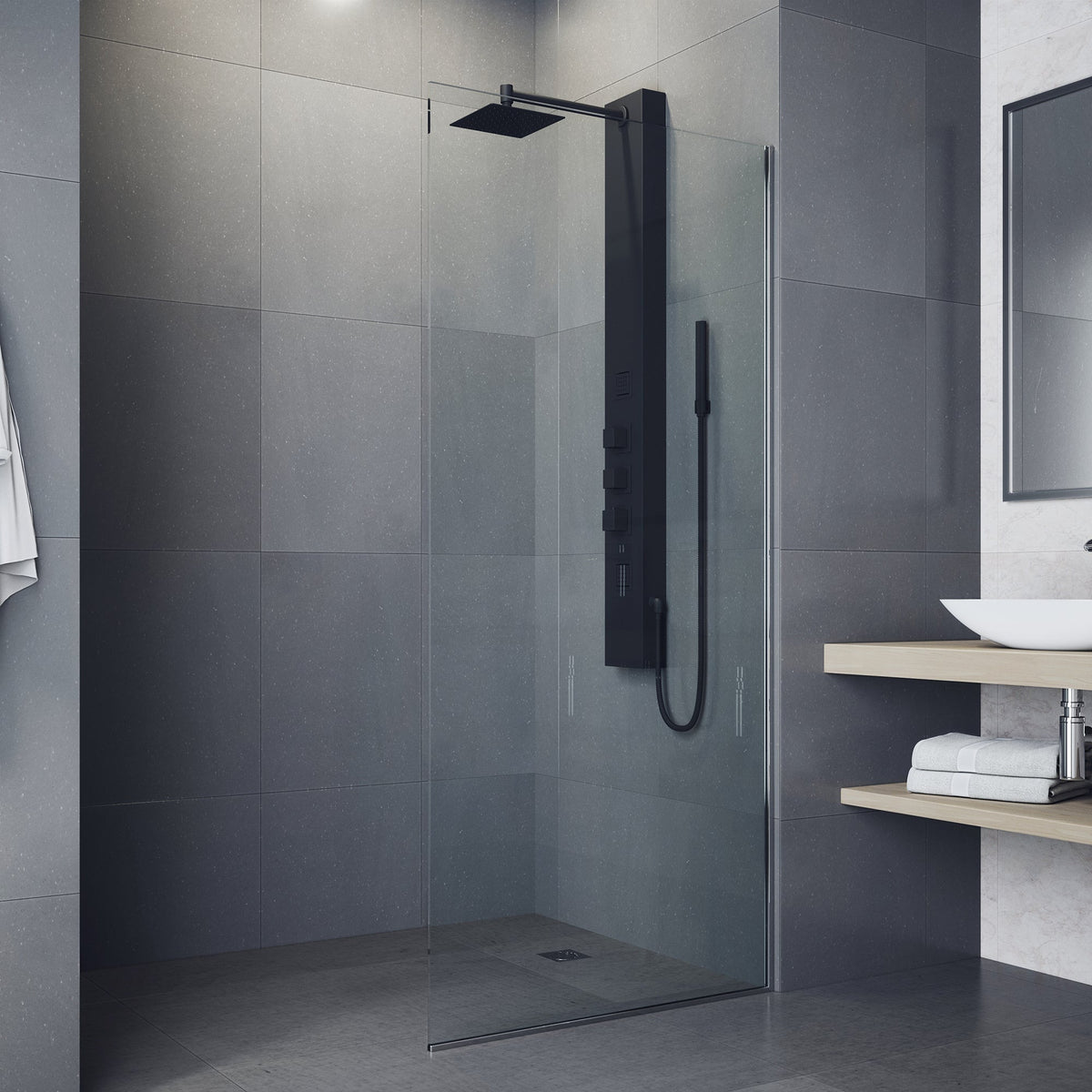 Low flow shower system with kink-free hose and hot/cold indicators
