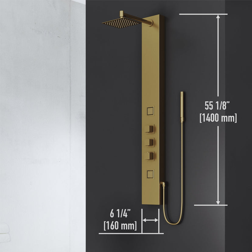 Rectangular shower unit with square head, body spray, and top handle diverter