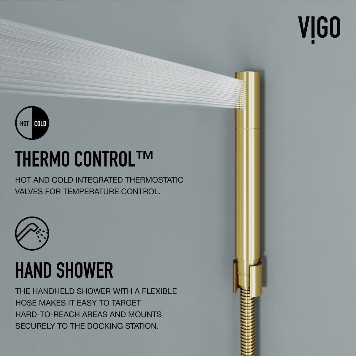 Contemporary shower panel with thermostatic valve and flexible connection