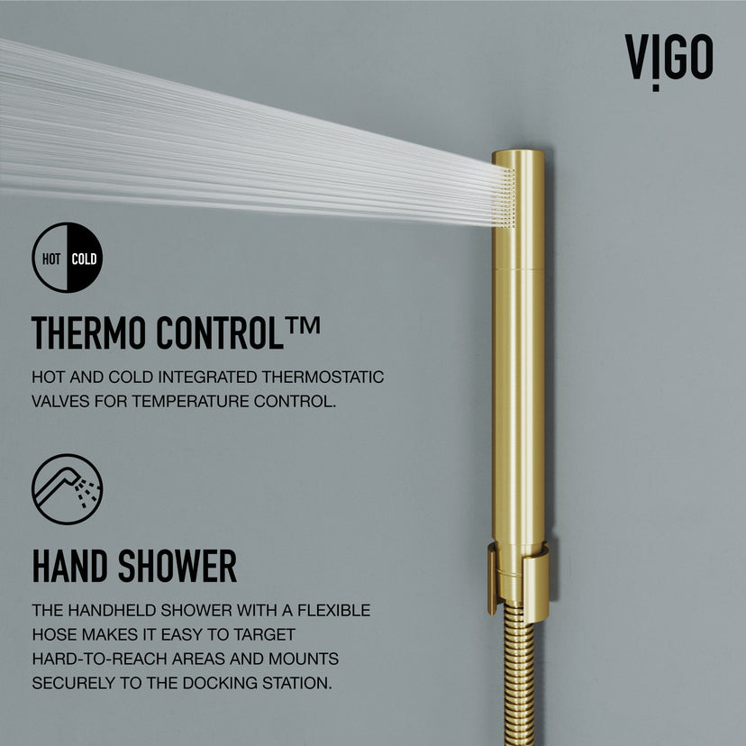 Contemporary shower panel with thermostatic valve and flexible connection