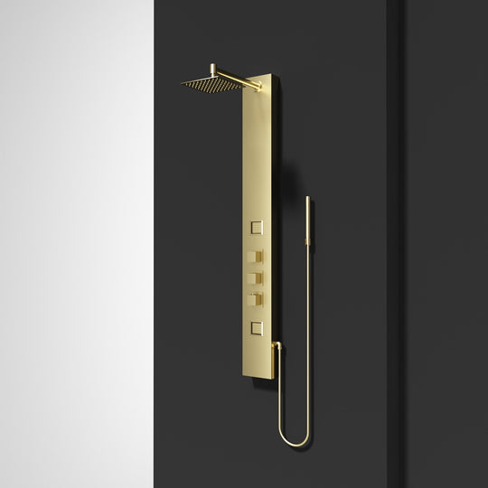 Modern rectangular shower panel with thermostatic control and body jets