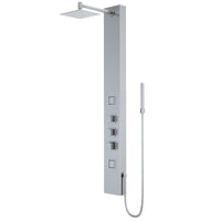 Stainless steel shower panel with thermostatic control and body jets