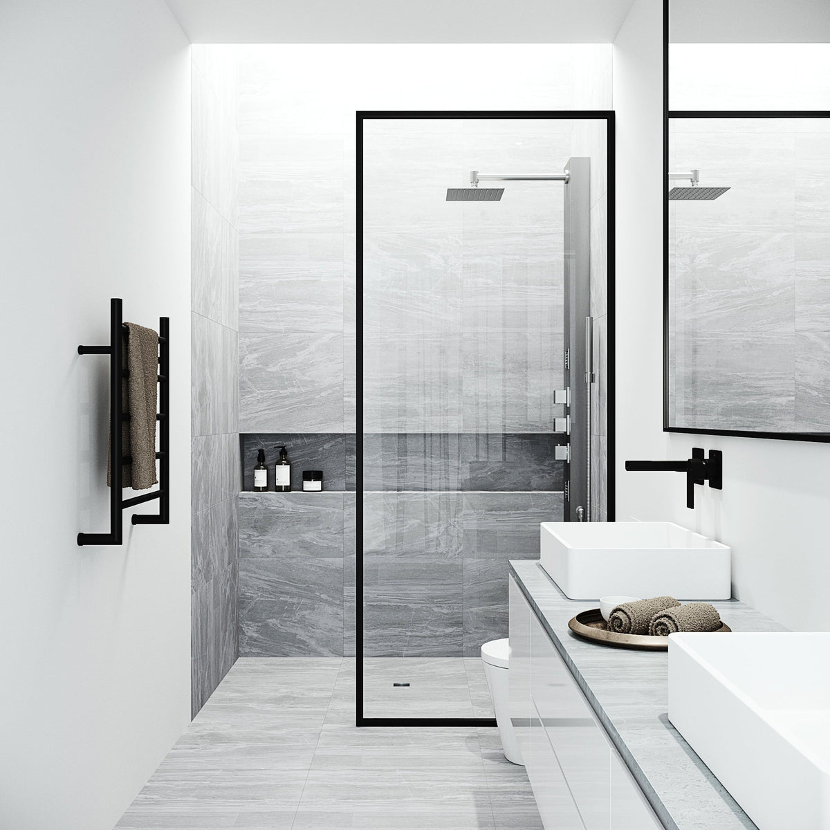 Wall mount shower system with 3-way diverter and included flexible hose