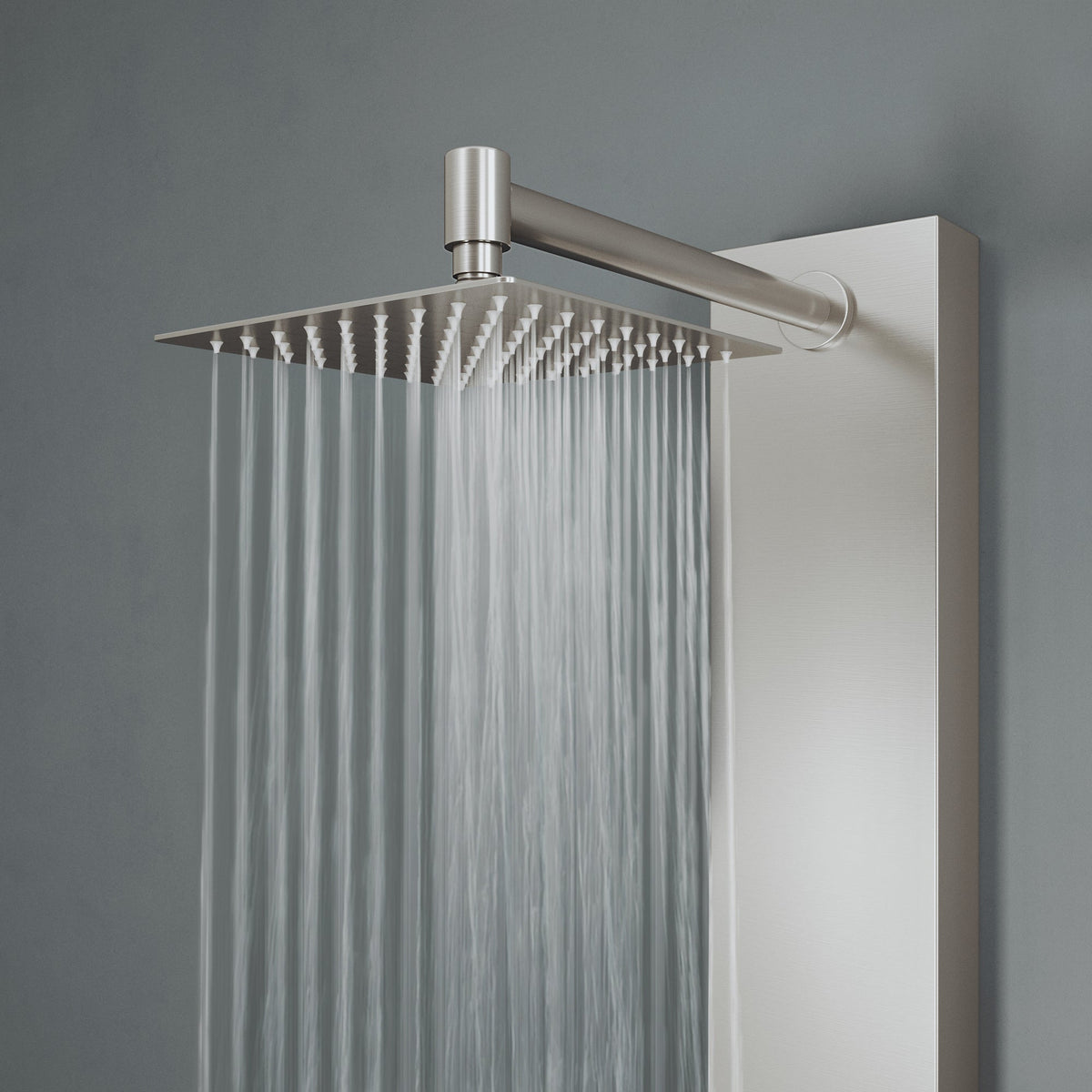 Rectangular shower unit with square head, body spray, and top handle diverter