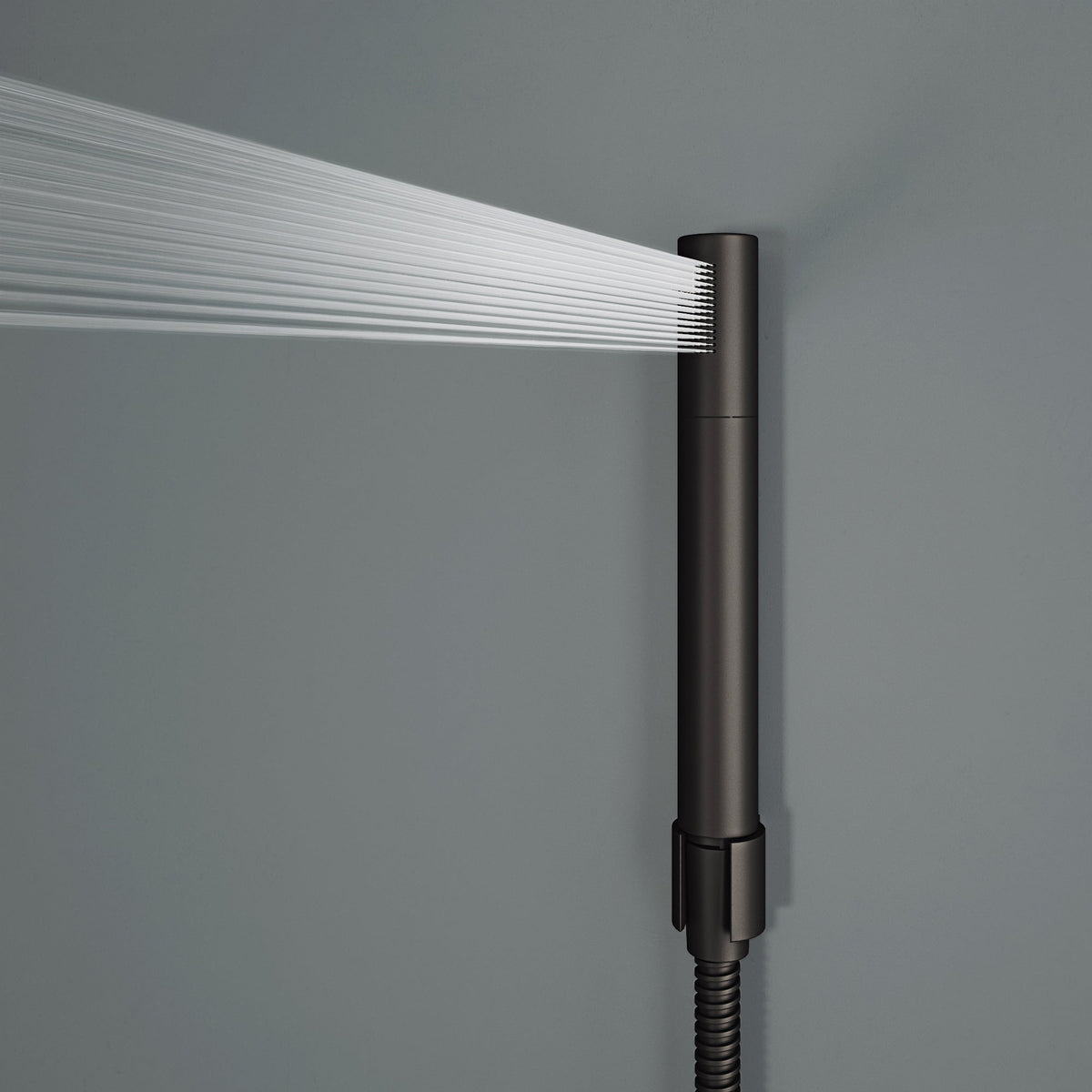 Shower panel with kink-free hose and hot/cold indicators in matte black