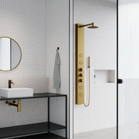 Aluminum shower panel with included mounting hardware and scald guard