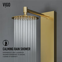 Shower panel with kink-free hose and hot/cold indicators in brushed gold