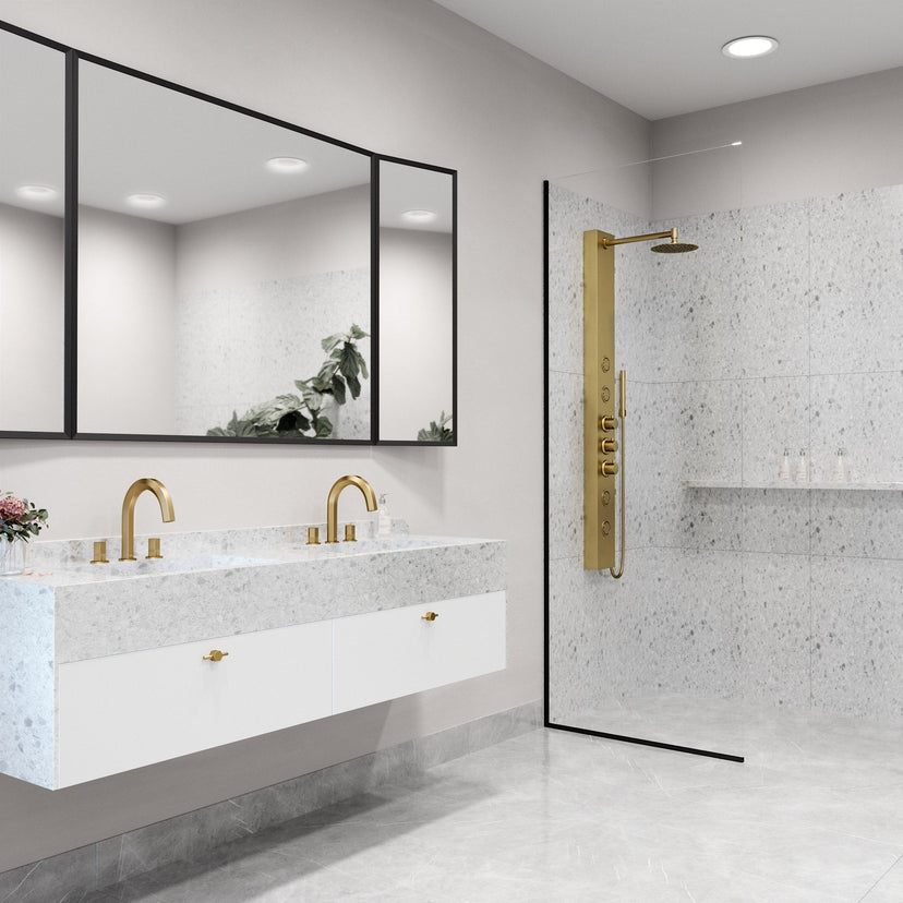 Modern rectangular shower panel with body jets and flexible connections