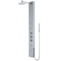 Stainless steel rectangular shower panel with thermostatic control