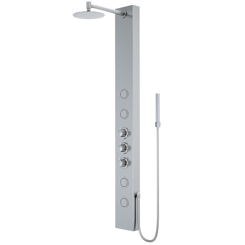 Stainless steel rectangular shower panel with thermostatic control