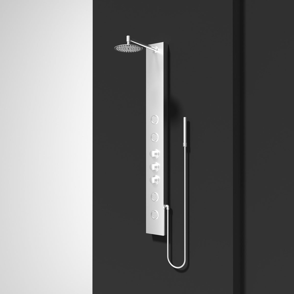 Thermostatic valve shower panel with low flow and easy install design