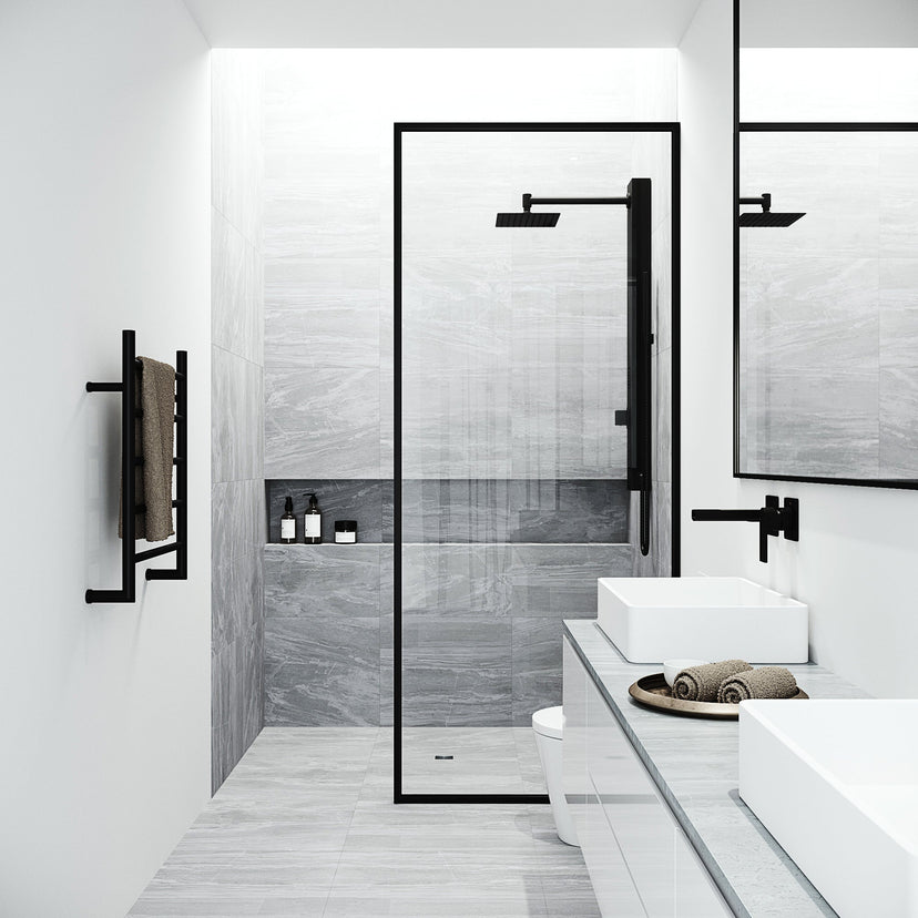 Modern wall mount shower panel with 3-way diverter valve and included hand shower