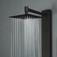 Stainless steel square showerhead on matte black panel with diverter handle control