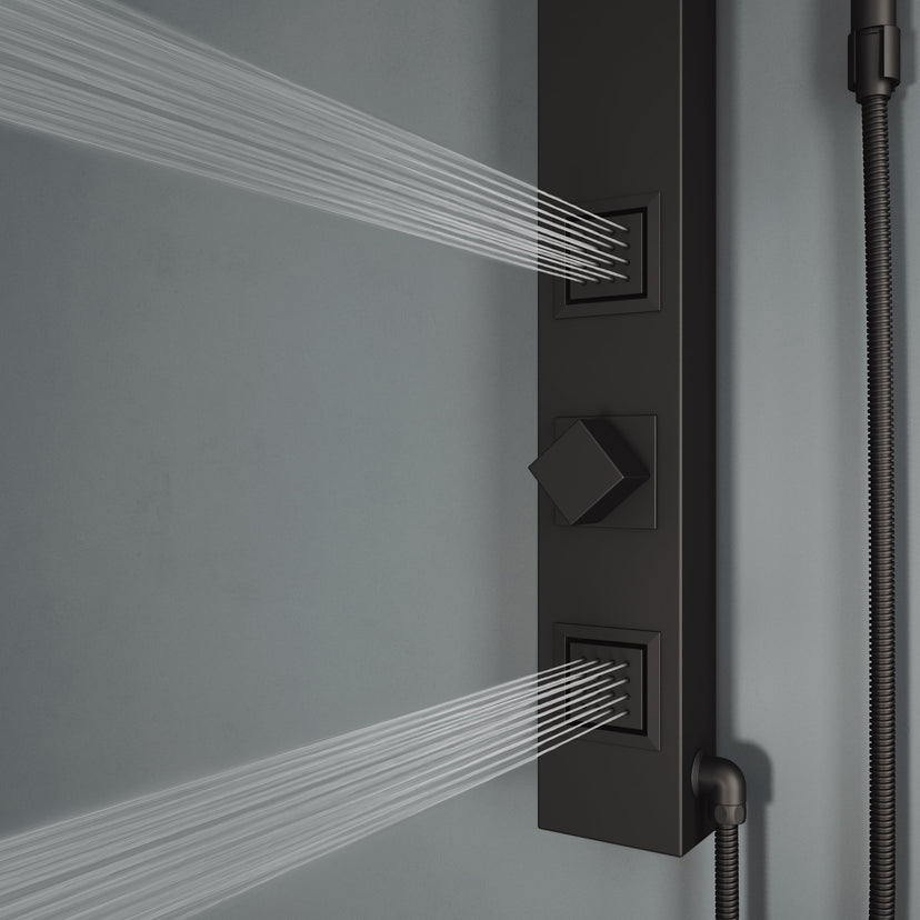 Easy-install shower panel with all mounting hardware and kink-free hose included