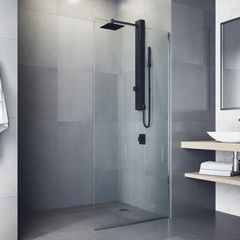 Shower panel with body spray jets and matte black finish for modern bathrooms