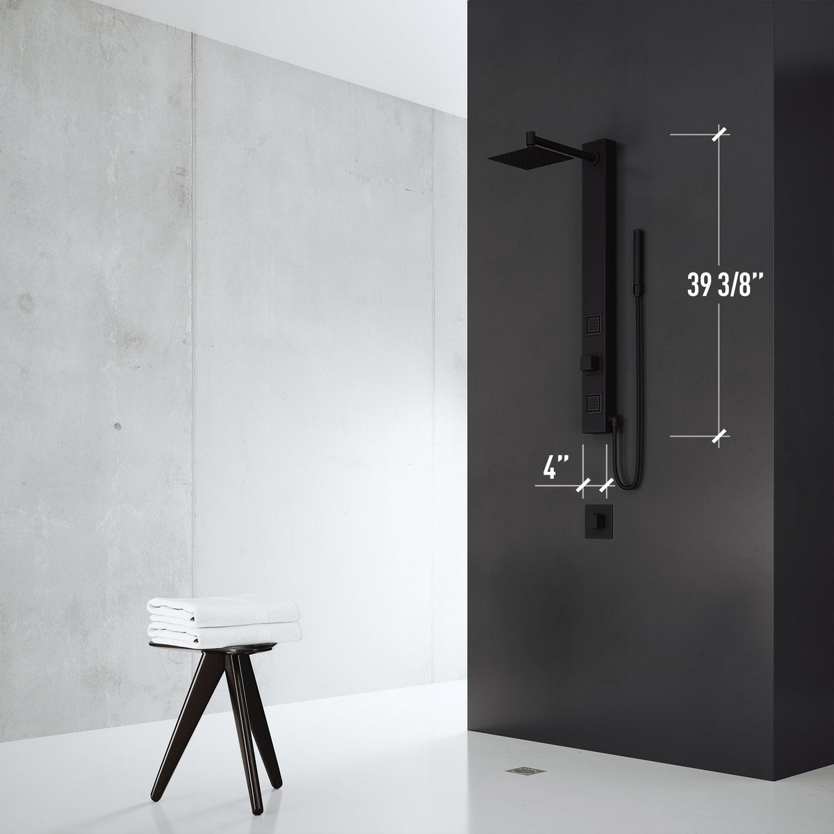 Wall mount shower unit with 39-inch height and included diverter cartridge