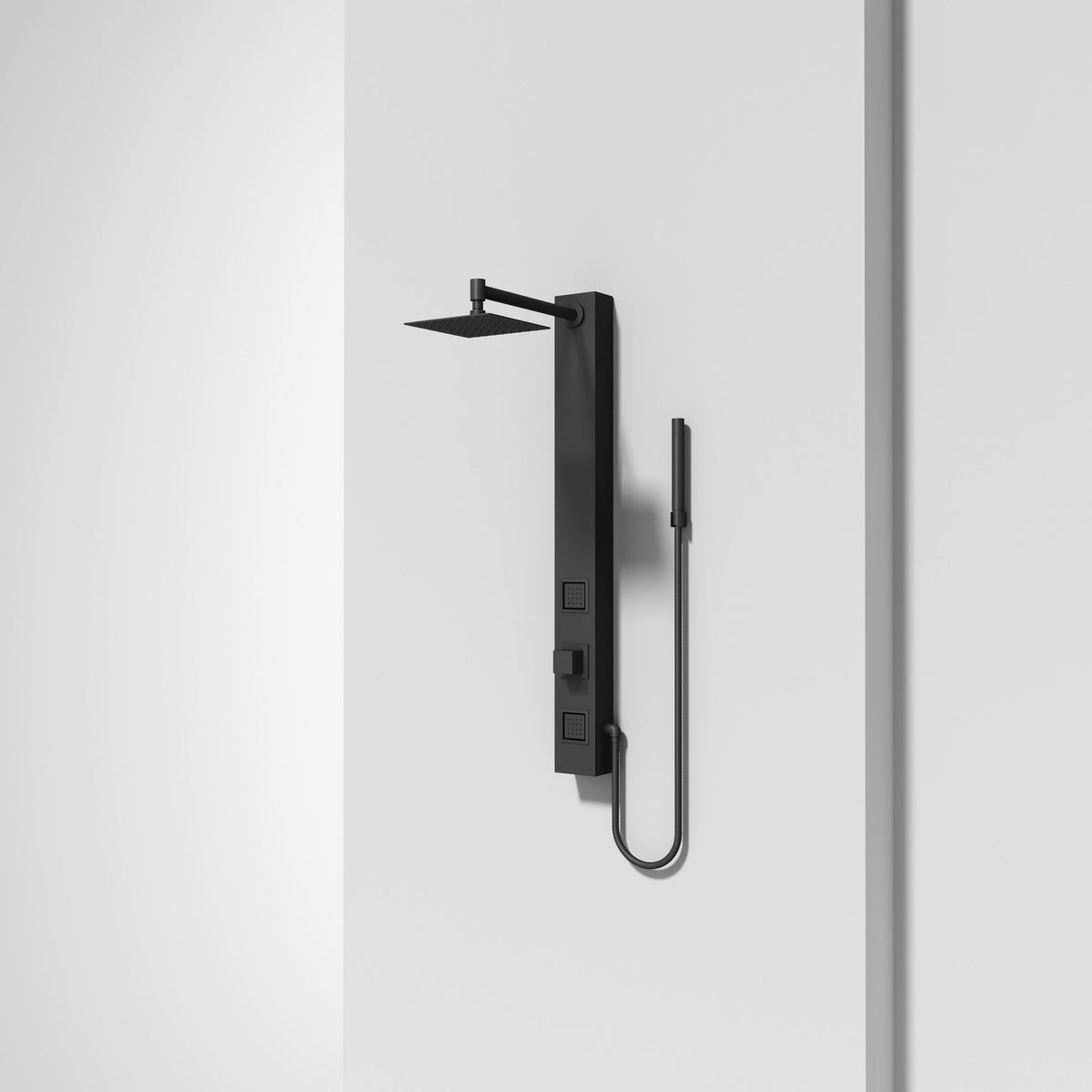Modern shower system with knob handles, flexible hose, and 3-way diverter valve