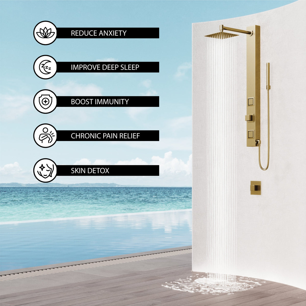 Modern shower system with knob handles, flexible hose, and 3-way diverter valve
