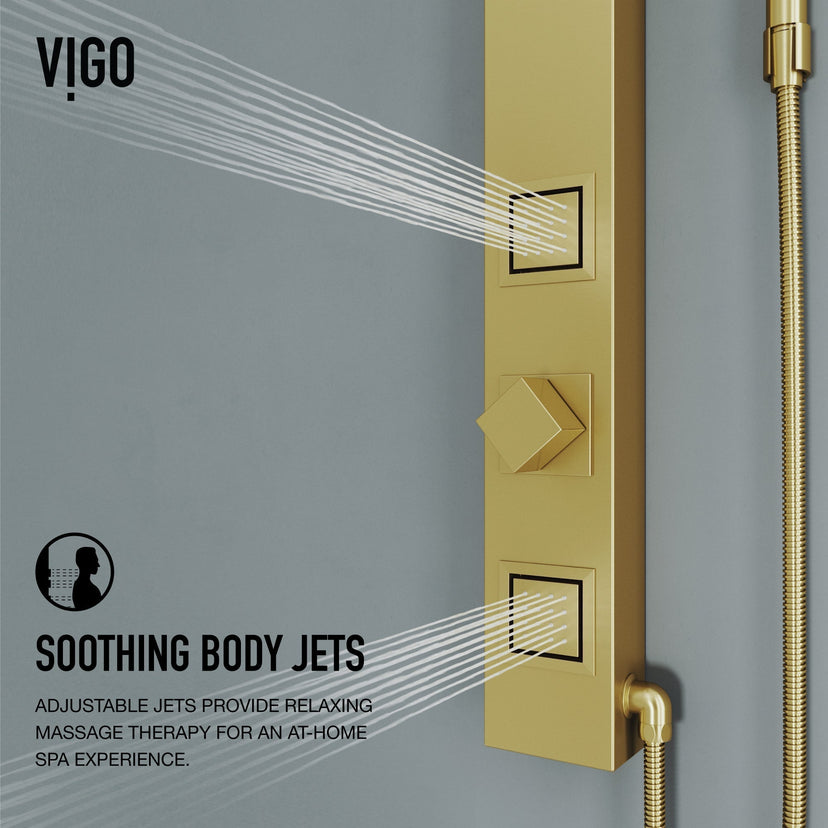 Rectangular contemporary shower panel with low flow design and brass valve components