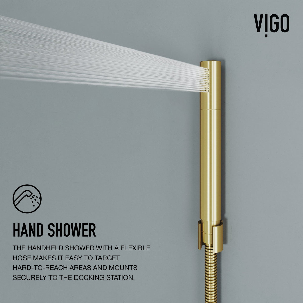 Shower panel with body spray jets and matte brushed gold finish for modern bathrooms