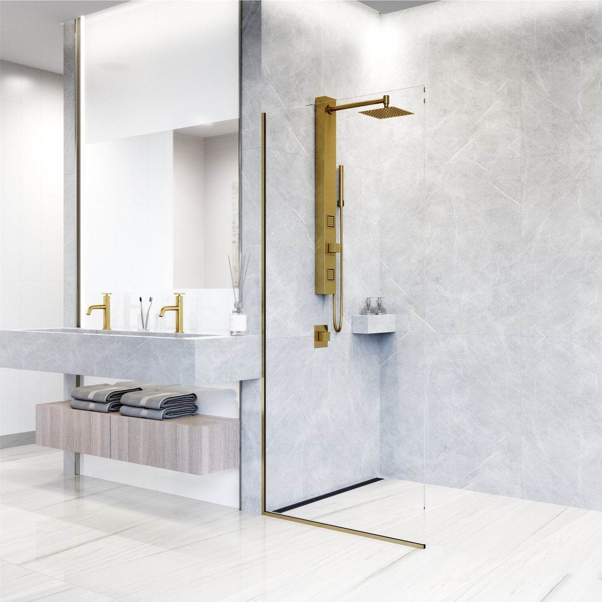 Wall mount shower unit with 39-inch height and included diverter cartridge