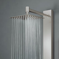 Stainless steel square showerhead on stainless steel panel with diverter handle control