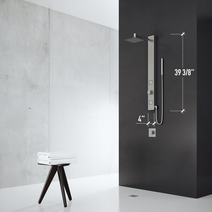 Wall mount shower unit with 39-inch height and included diverter cartridge