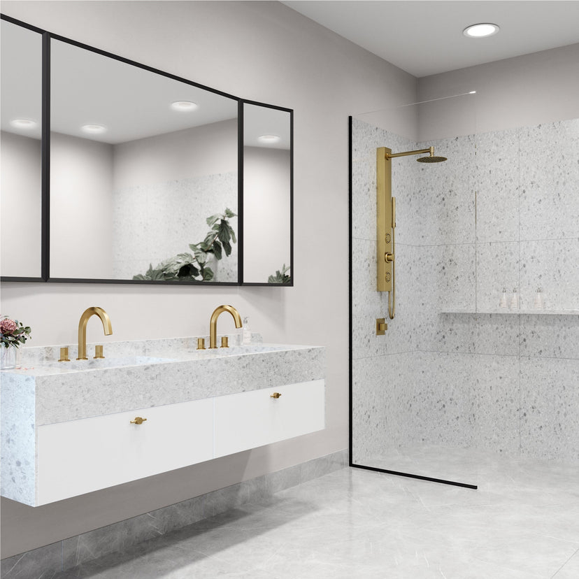 Modern shower panel with 3-way diverter valve and included hand shower