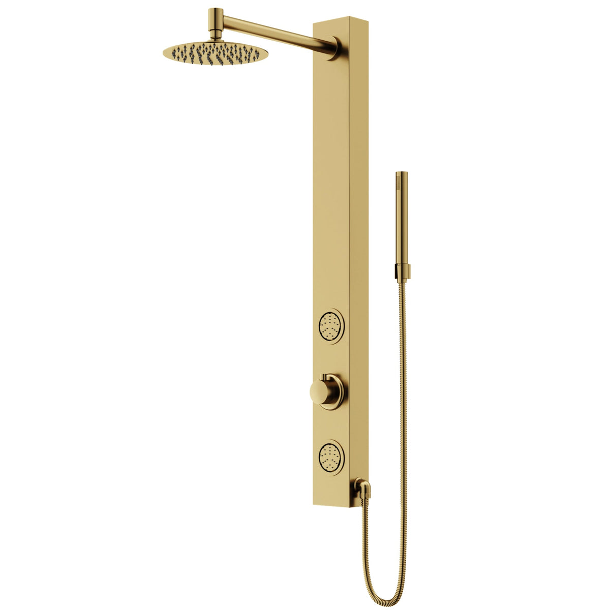 Aluminium shower panel with round stainless steel head and diverter handle