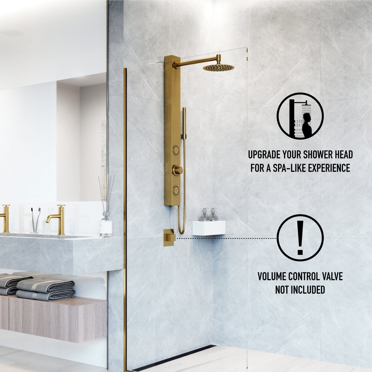 Rectangular shower panel with knob handles and compression connection type