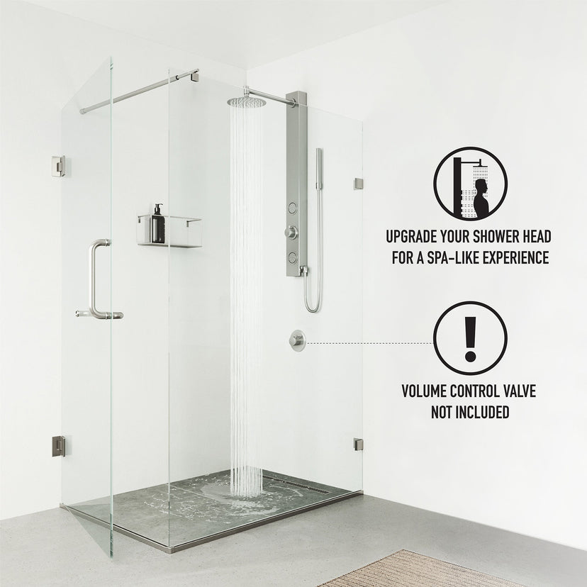Thermostatic control shower panel with corrosion-resistant finish and dual function