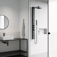 Thermostatic shower panel with scald guard and flexible kink-free hose