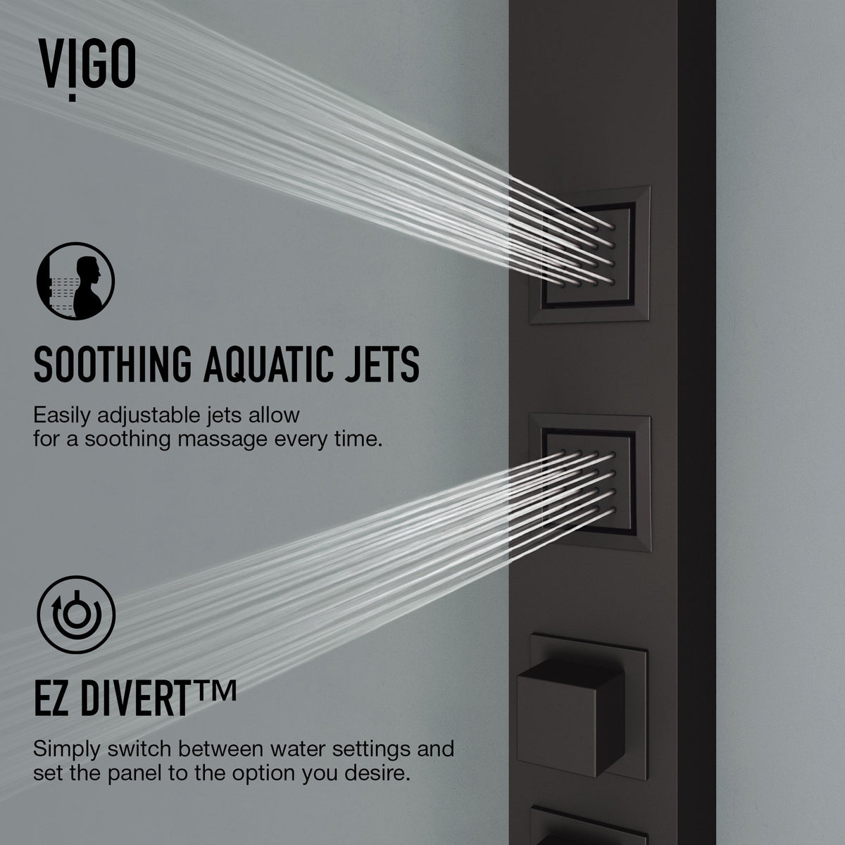Wall-mounted shower system with square stainless steel showerhead and body spray