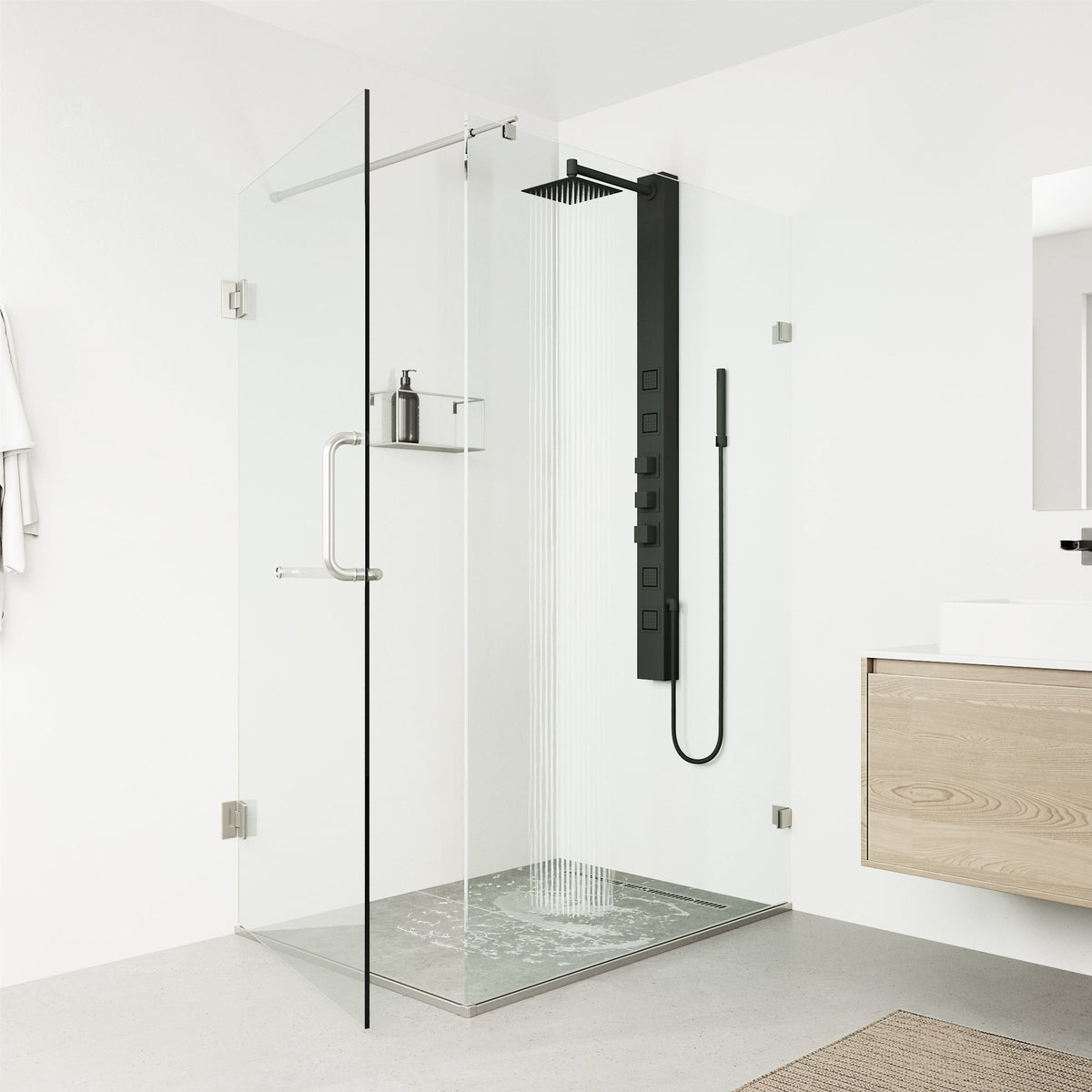Rectangular shower panel with top handle diverter and hot/cold indicators