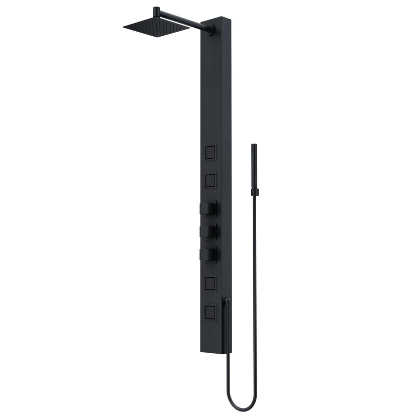 Thermostatic shower panel with 4-way diverter and included hand shower