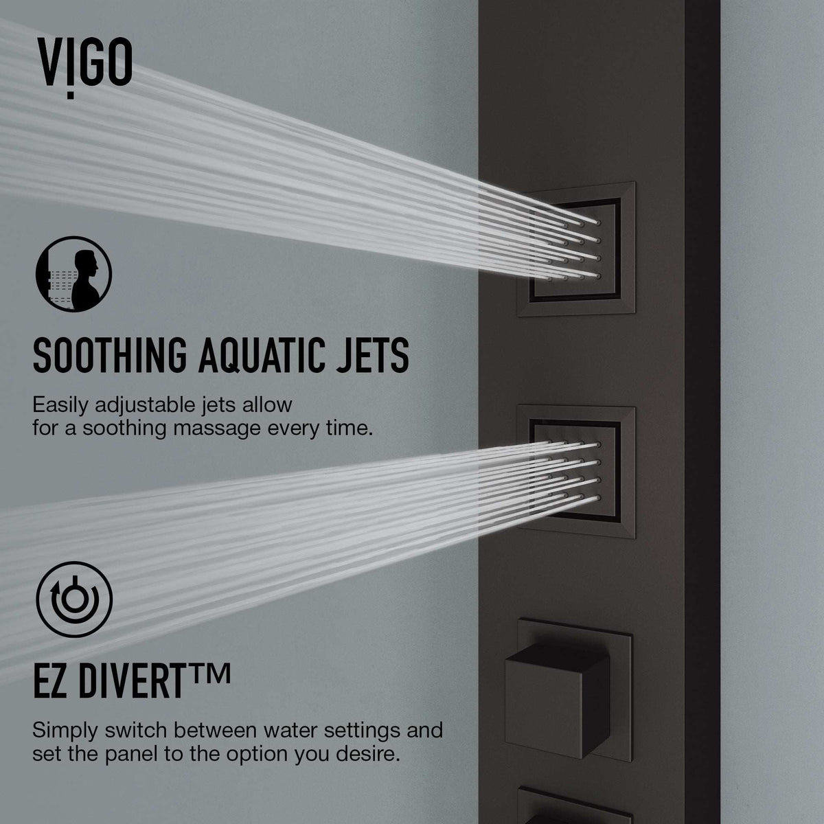 Rectangular shower system with square stainless steel head and matte black finish