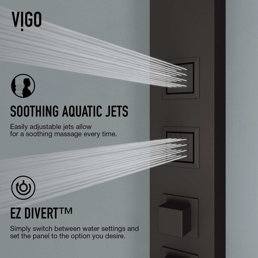Rectangular shower system with square stainless steel head and matte black finish