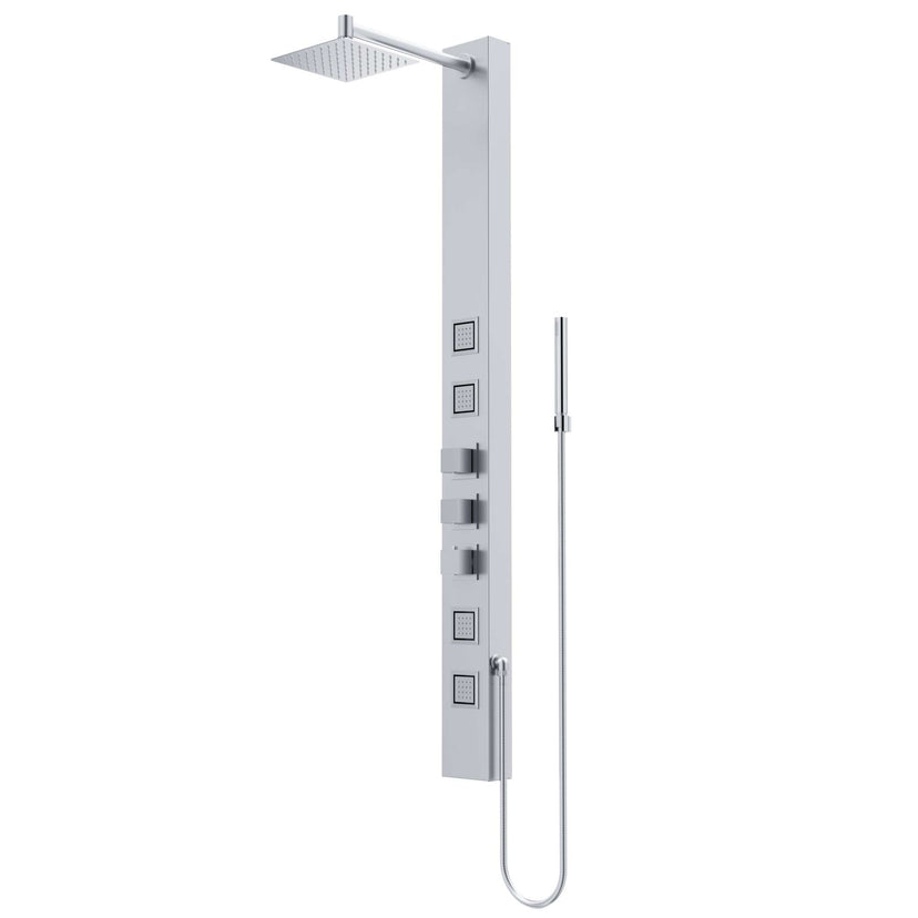 Thermostatic shower panel with 4-way diverter and included hand shower