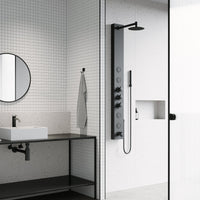 Thermostatic shower system with round stainless steel showerhead and knob handles