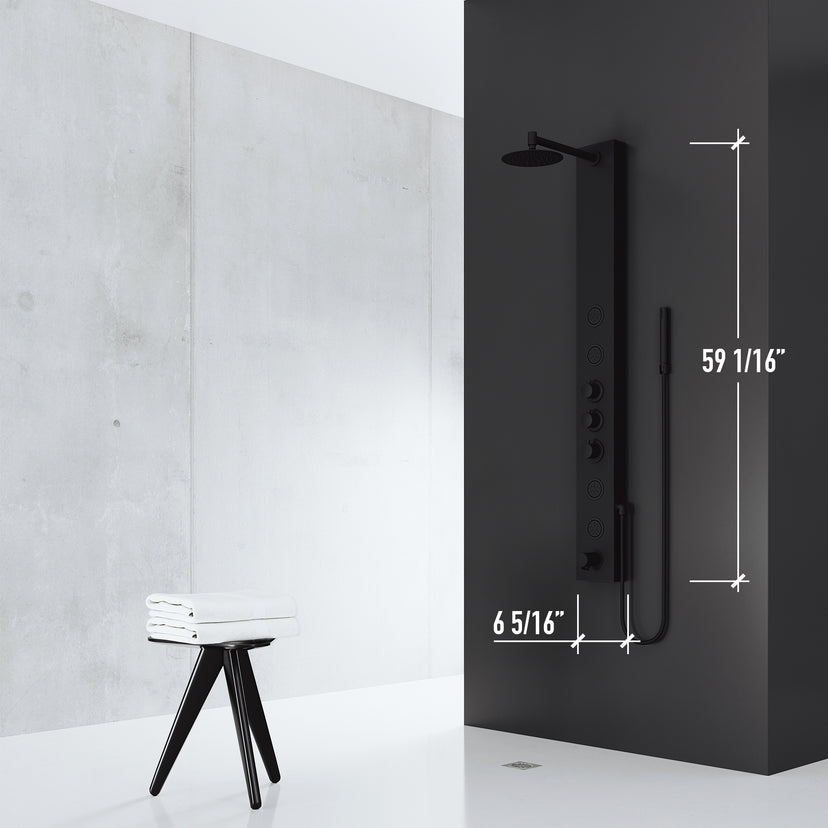 Aluminium shower panel with stainless steel finish and included mounting hardware