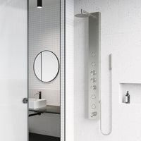 Stainless steel rectangular shower panel with thermostatic valve and body jets