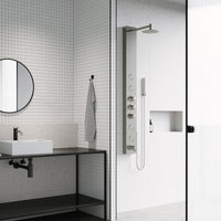 Thermostatic shower system with round stainless steel showerhead and knob handles