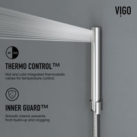 Stainless steel showerhead on matching shower panel with easy install features