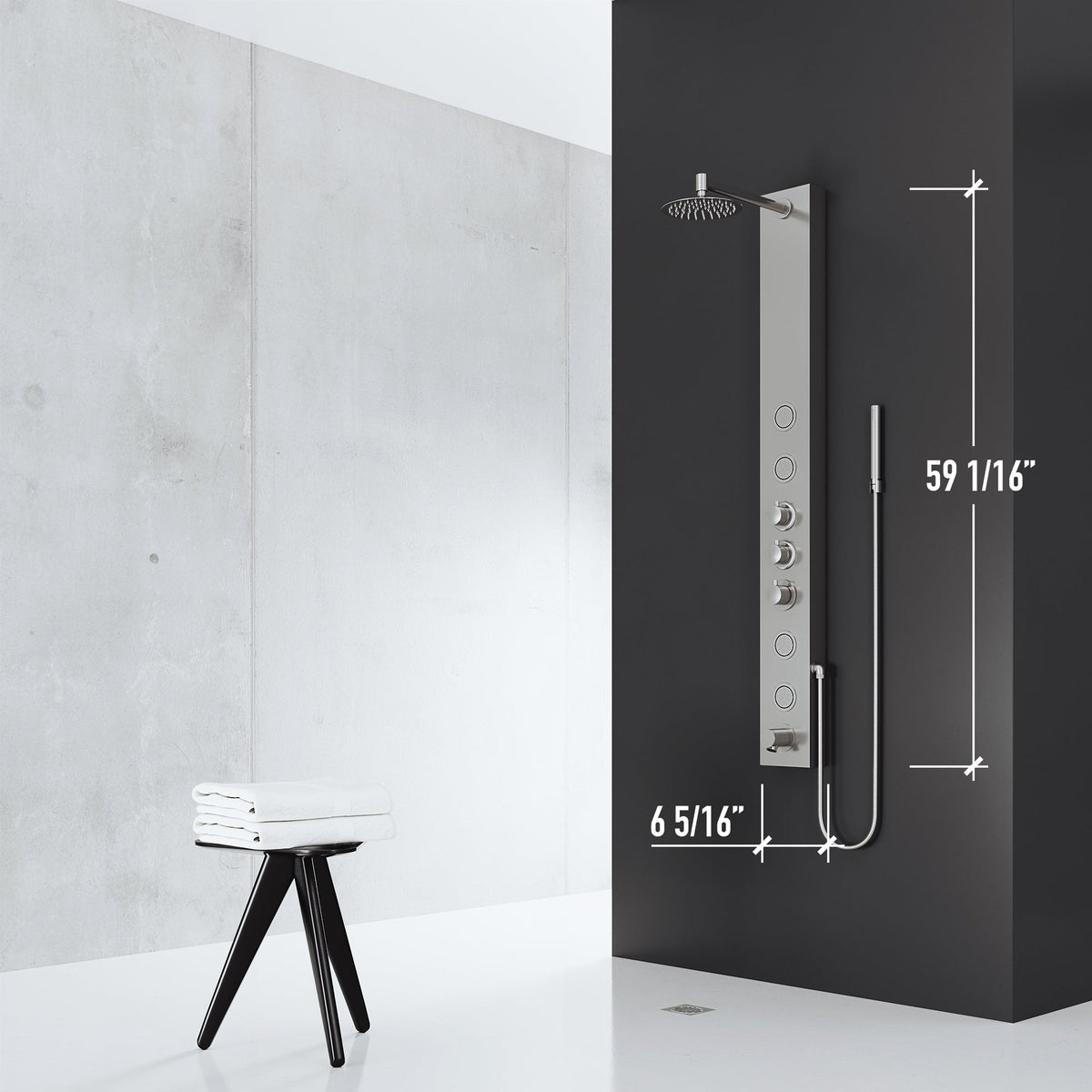 Modern shower system with included supply lines, bracket, and vacuum breaker