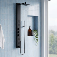 Modern wall mount shower system with stainless steel showerhead and brass hardware