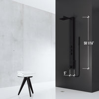 Thermostatic shower panel with scald guard and hot/cold indicators, stainless steel finish
