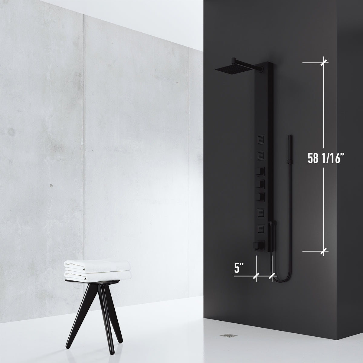 Thermostatic shower panel with scald guard and hot/cold indicators, stainless steel finish