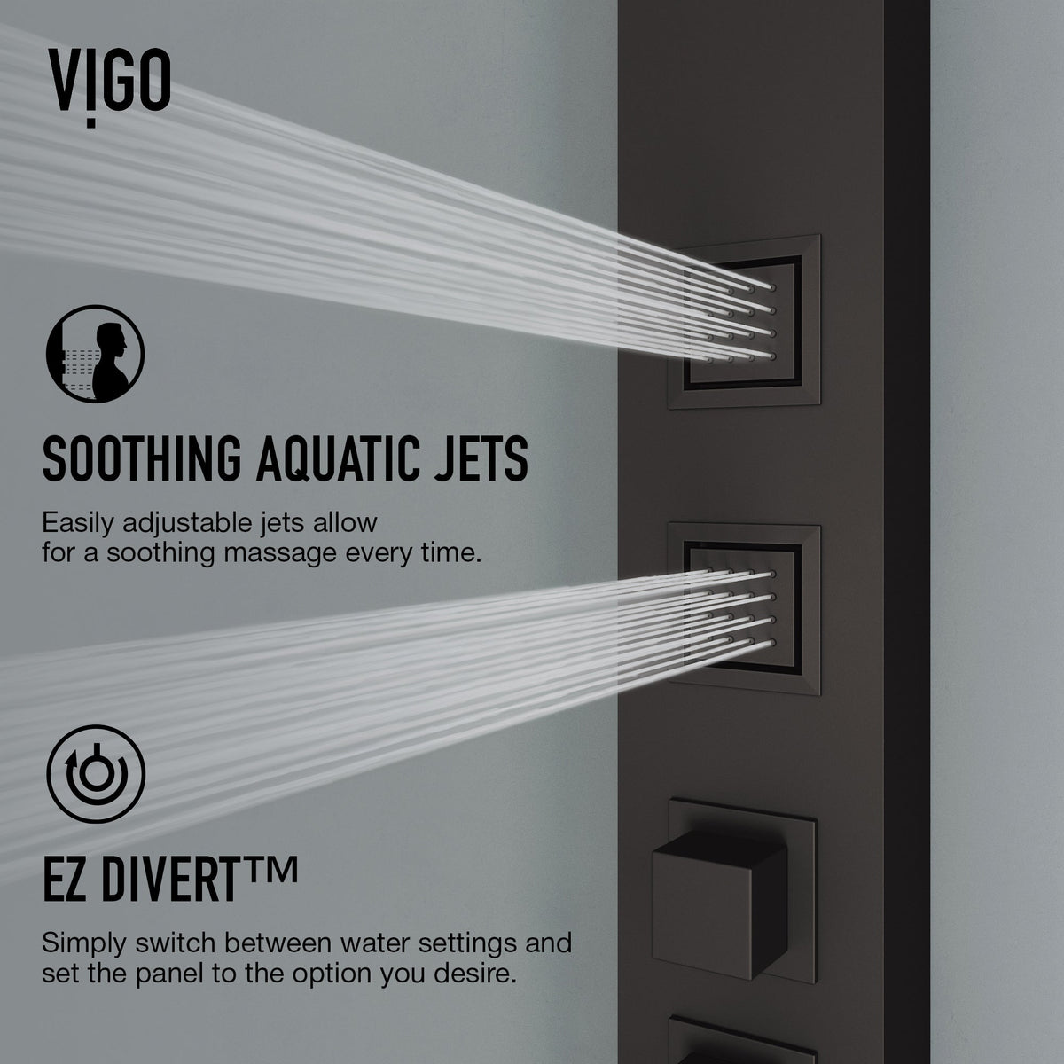 Easy-install shower panel with corrosion-resistant brass components and matte black finish