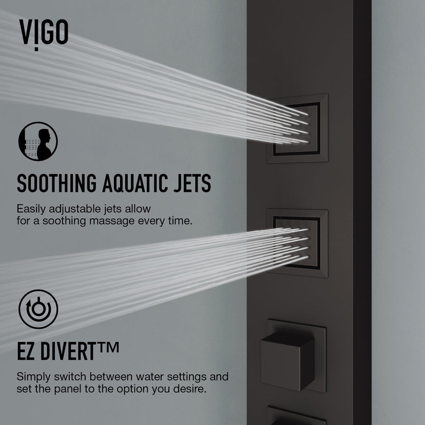 Easy-install shower panel with corrosion-resistant brass components and matte black finish